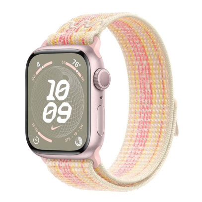 Apple Watch Series 9, 41 мм корпус из алюминия цвета «Pink», ремешок Nike Sport Loop цвета «Starlight/Pink»