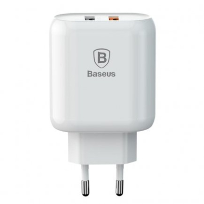 Зарядное устройство USB Type-C Baseus 2 USB Quick Charge 23Вт 5V/9V/12V Bojure Series Белый