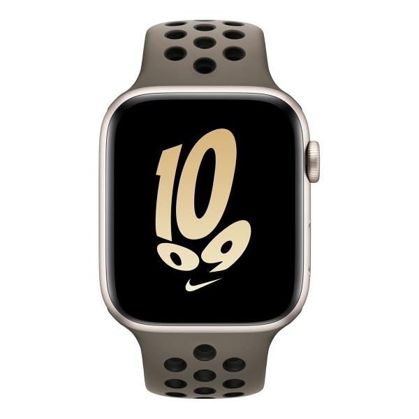 Apple Watch Nike SE (2022), 44 мм корпус из алюминия цвета «Starlight», ремешок Nike Sport Band размера S/M цвета «Olive Grey/Black»