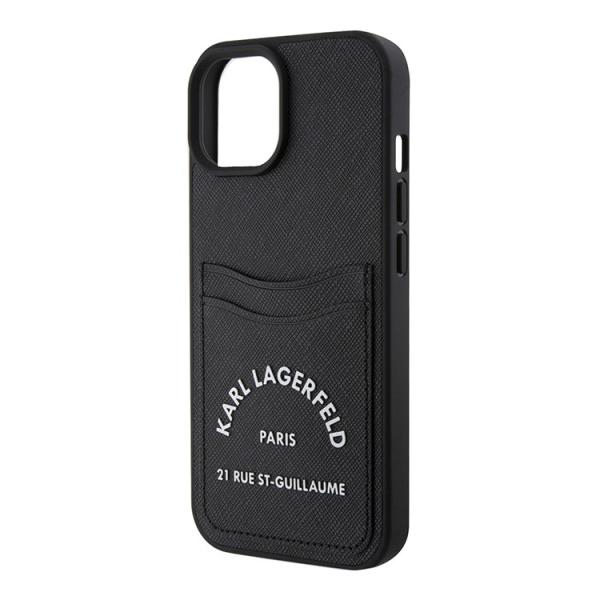 Чехол Karl Lagerfeld для iPhone 15 Cardslot PU Saffiano RSG 3D rubber logo Hard (KLHCP15SSAPRSGK) Черный
