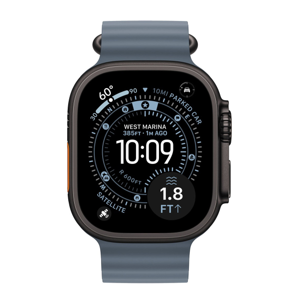 Apple Watch Ultra 3 (2025), 49 мм корпус из титана цвета «Black», ремешок Ocean Band цвета «Anchor Blue»