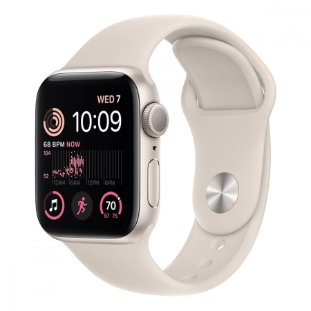 Apple Watch SE (2022), 40 мм корпус из алюминия цвета «Starlight», ремешок Sport Band размера M/L цвета «Starlight»