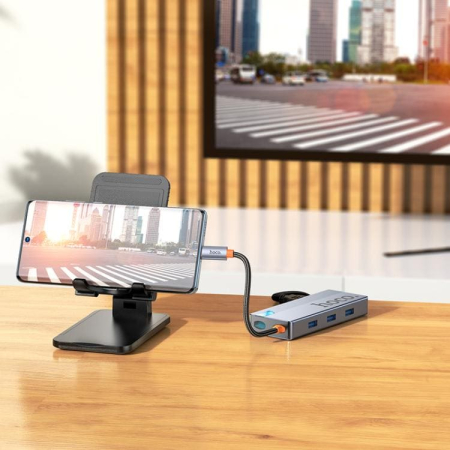 Хаб hoco. 5в1 (HDTV+PD+USB3.0*3) (HB50) Темно-серый