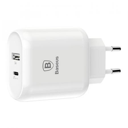 Зарядное устройство USB Type-C с кабелем Baseus (2 USB) Quick Charge 32Вт 5V/9V/12V Bojure Series разъем Lightning (TZTUN-BJ02) Белый