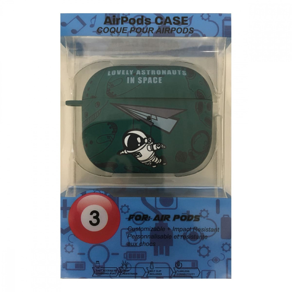 Чехол для AirPods 3 COQUE POUR Зеленый с рисунком Lovely astronauts in space