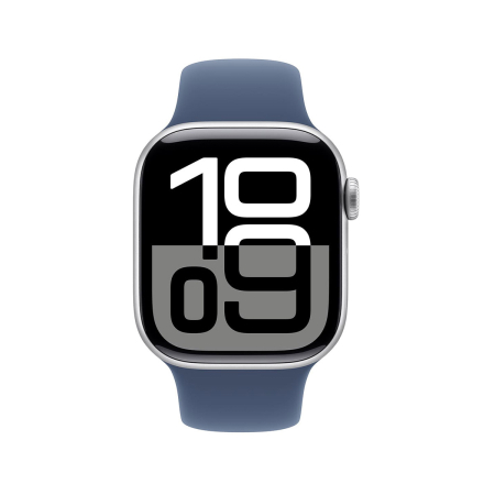 Apple Watch Series 10, 42 мм корпус из алюминия цвета «Silver», ремешок Sport Band размера S/M цвета «Denim»