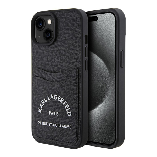 Чехол Karl Lagerfeld для iPhone 15 Cardslot PU Saffiano RSG 3D rubber logo Hard (KLHCP15SSAPRSGK) Черный