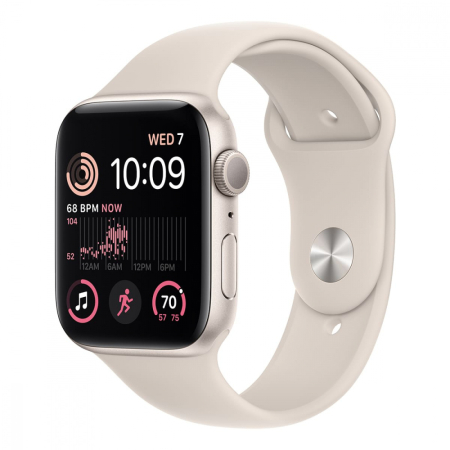 Apple Watch SE (2022), 44 мм корпус из алюминия цвета «Starlight», ремешок Sport Band размера M/L цвета «Starlight»