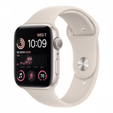 Apple Watch SE (2022), 44 мм корпус из алюминия цвета «Starlight», ремешок Sport Band размера S/M цвета «Starlight»